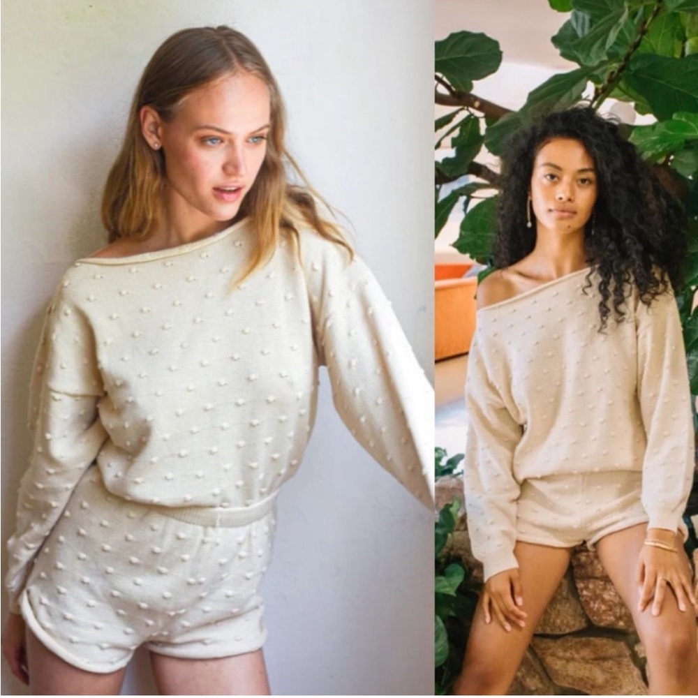 Callahan knitwear ivory popcorn bobble knit sweater shorts
